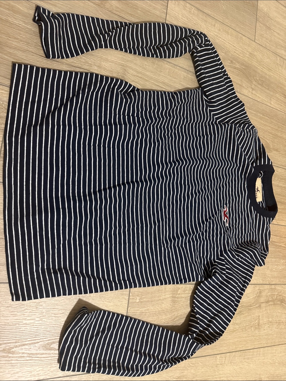 Hollister Navy and White Striped Long Sleeve Tee